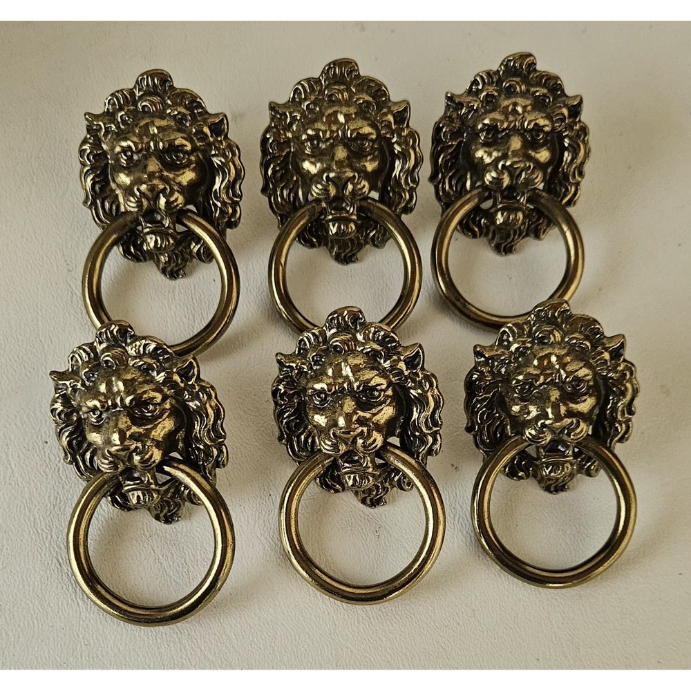 6 Pcs Large Lion Head Ring Drawer Pulls Knobs